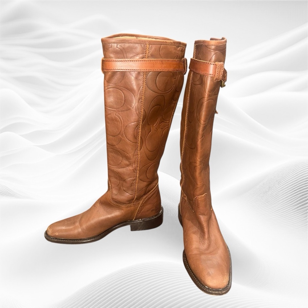Coach‎ Vivica Tall Brown Saddle Leather Signature C Boot Size 6B Rare